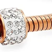 Ladies 18k rose gold plated stainless steel snake cuff bracelet with simulated diamonds beads