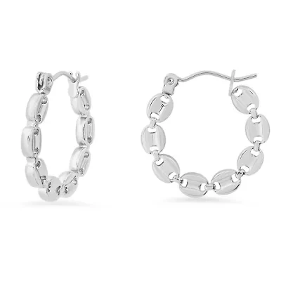 Ladies stainless steel mariner link chain hoop earrings