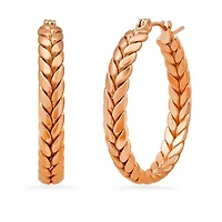 Ladies 18k rose gold plated stainless steel wheat hoop earrings