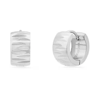 Ladies stainless steel diamond cut huggie earrings