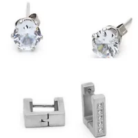 Ladies stainless steel and simulted diamonds studs/huggi earrings 2pc set