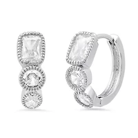Ladies 18k white gold plated brass simulated diamonds huggie earrings
