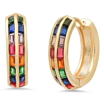 Ladies 18k gold plated brass and multi colored simulated diamonds huggie earrings