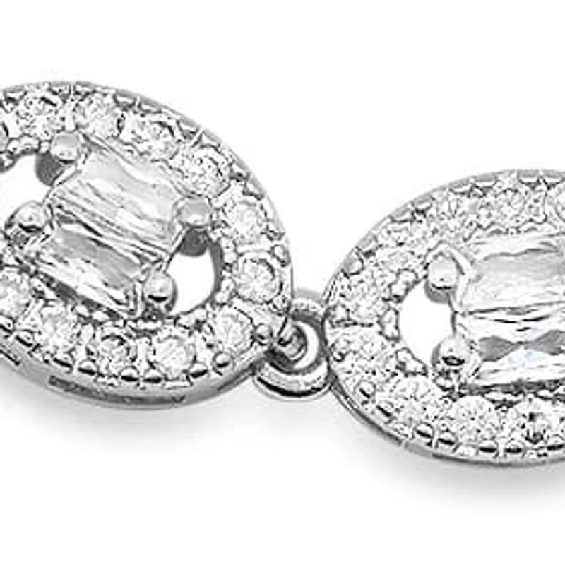 Ladies 18k white gold plated brass oval cut simulated diamonds dotted link tennis bracelet