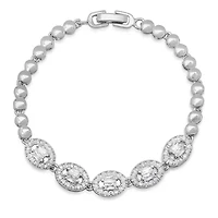 Ladies 18k white gold plated brass oval cut simulated diamonds dotted link tennis bracelet