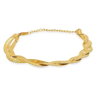Ladies 18k gold plated stainless steel snake chain braided bracelet