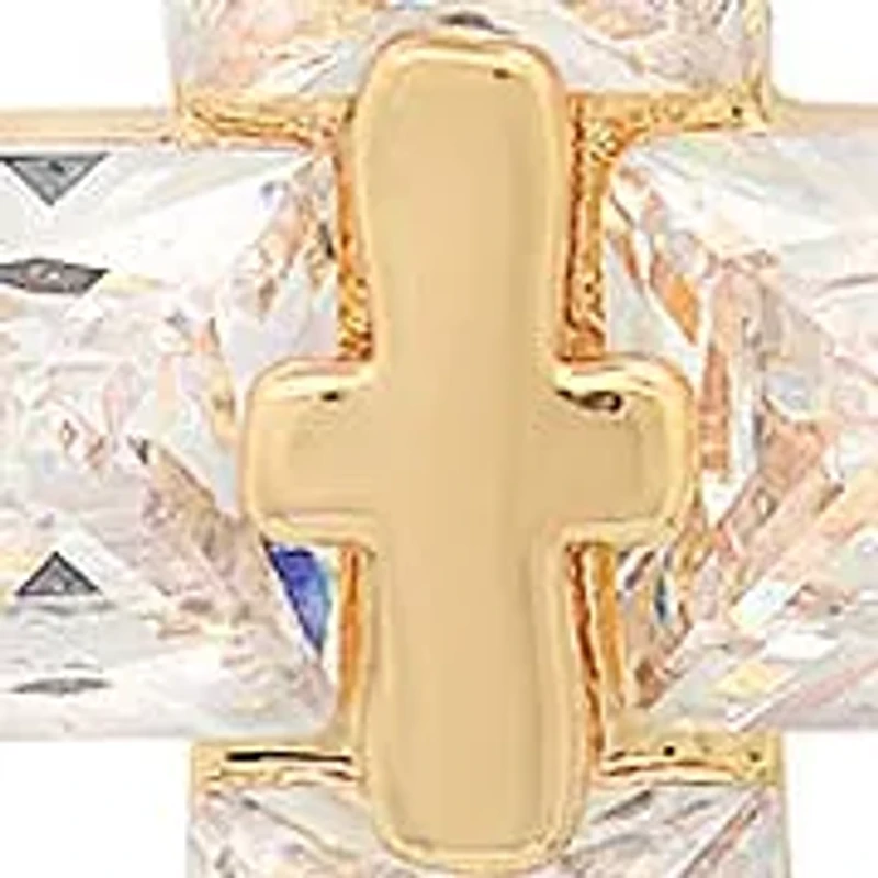 Ladies 18k gold plated brass simulated diamonds dangling charm double cross huggie earrings