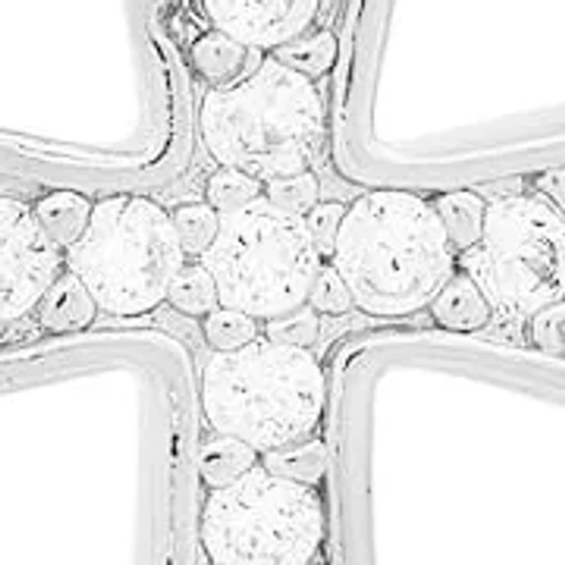 Ladies 18k white gold plated brass simulate diamonds dangling charm cross huggie earrings