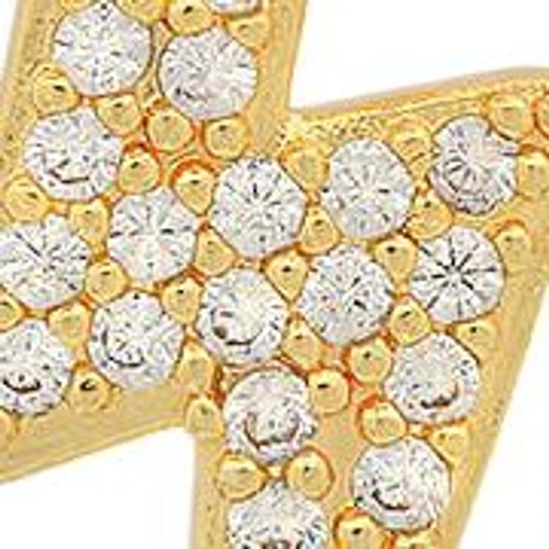 Ladies 18k gold plated brass simulated diamonds dangling charm thunderstruck huggie earrings