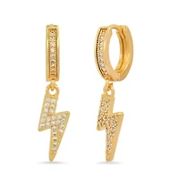 Ladies 18k gold plated brass simulated diamonds dangling charm thunderstruck huggie earrings