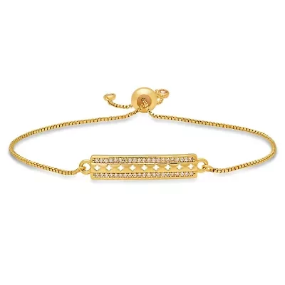 Ladies 18k gold plated brass simulated diamonds id drawstring bracelet