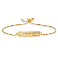 Ladies 18k gold plated brass simulated diamonds id drawstring bracelet