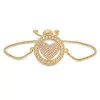 Ladies 18k gold plated brass simulated diamonds heart drawstring bracelet