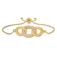 Ladies 18k gold plated brass simulated diamonds round links drawstring bracelet