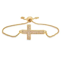 Ladies 18k gold plated brass simulated diamonds cross drawstring bracelet