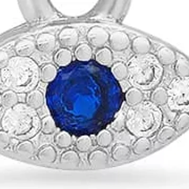 Ladies 18k white gold plated brass and simulated white/blue diamonds evil eye huggie earrings