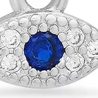 Ladies 18k white gold plated brass and simulated white/blue diamonds evil eye huggie earrings