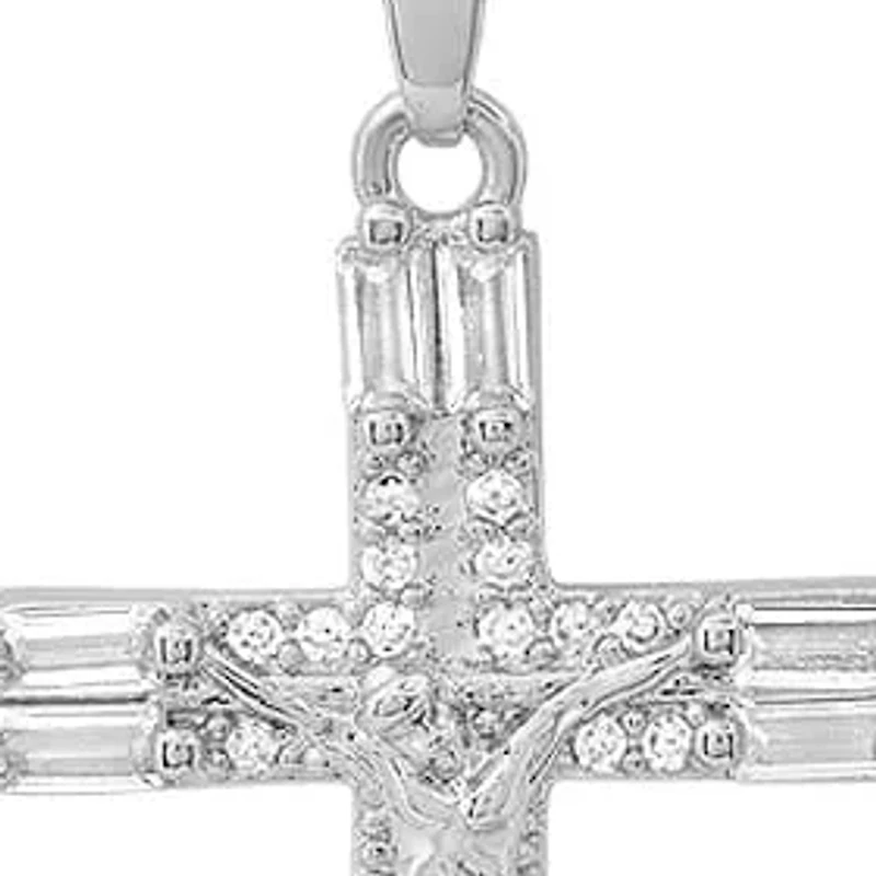 Ladies 18k white gold plated brass and simulated diamonds cross pendant