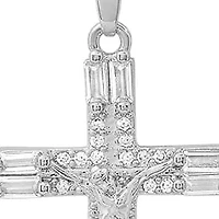 Ladies 18k white gold plated brass and simulated diamonds cross pendant