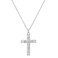 Ladies 18k white gold plated brass and simulated diamonds cross pendant