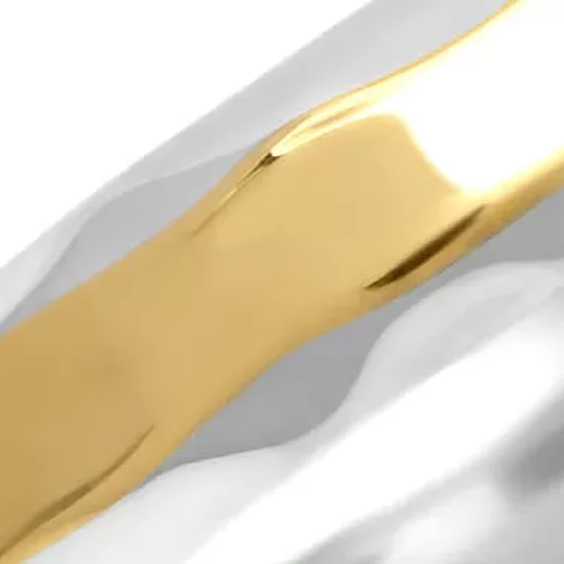 Ladies two tone stainless steel and 18k gold plated forever ring with simulated diamond