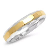 Ladies two tone stainless steel and 18k gold plated forever ring with simulated diamond