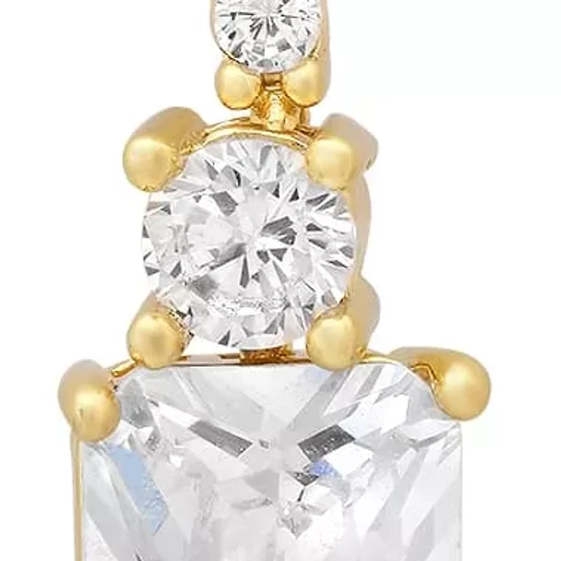 Ladies 18k white gold plated brass and simulated emerald shape diamonds dangle drop earrings