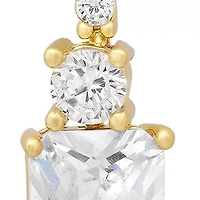 Ladies 18k white gold plated brass and simulated emerald shape diamonds dangle drop earrings