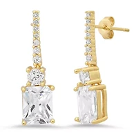 Ladies 18k white gold plated brass and simulated emerald shape diamonds dangle drop earrings