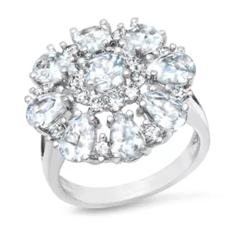 Ladies 18k white gold plated brass simulated diamond flower cocktail ring