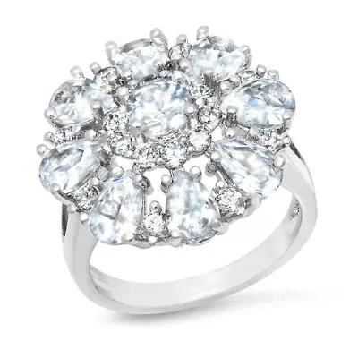 Ladies 18k white gold plated brass simulated diamond flower cocktail ring