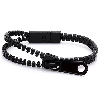 Pack of 10 yellow, white, pink/blue, white/black, pink/purple, pink, purple, yellow/pink, blue, and black zipper bracelets with snap clasp.