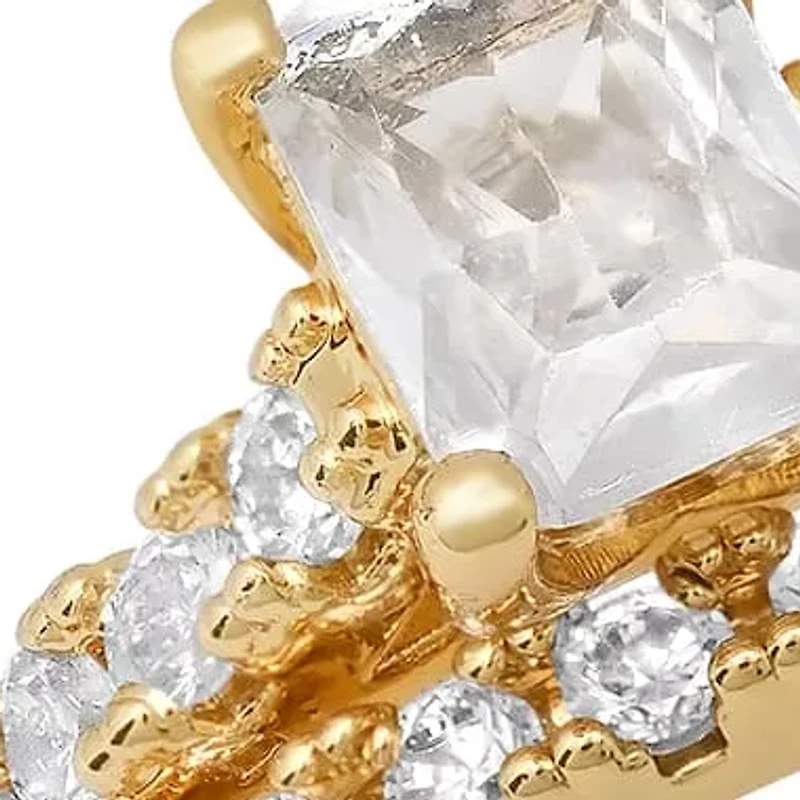 Ladies 18k gold plated brass and simulated diamonds engagement/band ring set