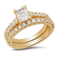 Ladies 18k gold plated brass and simulated diamonds engagement/band ring set