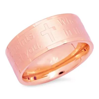 Ladies 18k rose gold plated stainless steel footprints prayer ring
