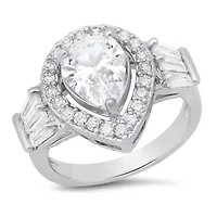 Ladies 18k white gold plated brass and simulated diamonds pear shape engagement ring