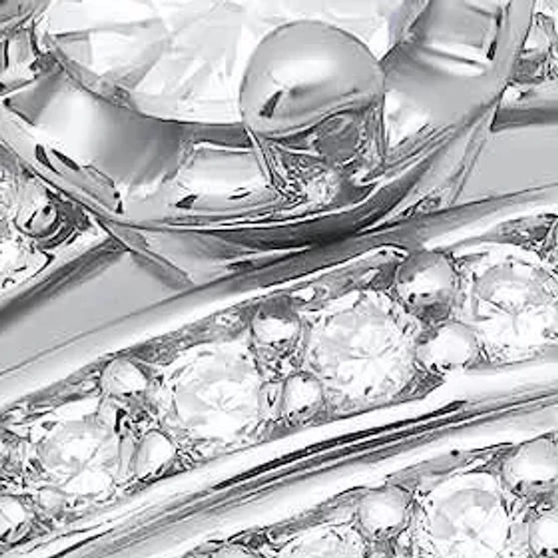 Ladies 18k white gold plated brass simulated diamonds band & engagement 3pc rings set