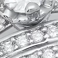 Ladies 18k white gold plated brass simulated diamonds band & engagement 3pc rings set