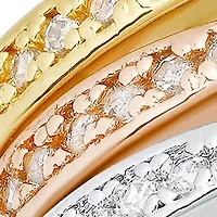 Ladies tri toned brass simulated diamonds 3pc rings set