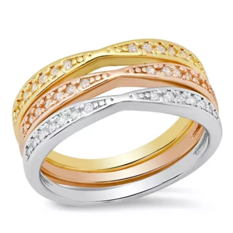 Ladies tri toned brass simulated diamonds 3pc rings set