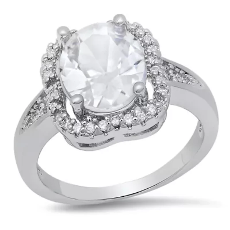 Ladies 18k white gold plated brass and simulated diamonds engagement ring