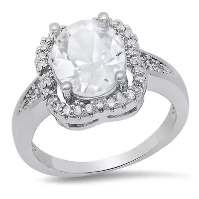 Ladies 18k white gold plated brass and simulated diamonds engagement ring