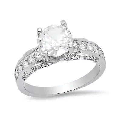 Ladies 18k white gold plated brass simulated diamonds engagement ring