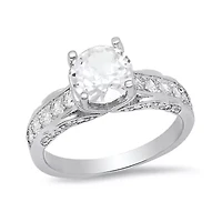 Ladies 18k white gold plated brass simulated diamonds engagement ring