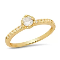 Ladies 18k white gold plated brass simulated diamonds engagement ring