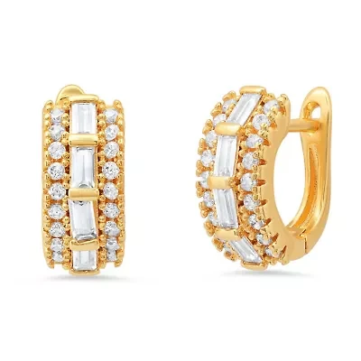 Ladies 18k white gold plated brass simulated diamonds huggie earrings
