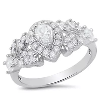 Ladies 18k white gold plated brass and simulated diamonds pear shape engagement ring