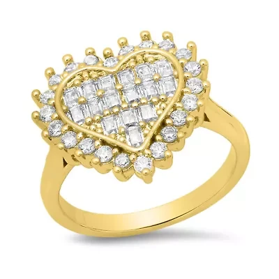 Ladies 18k white gold plated brass simulated diamonds heart engagement ring