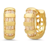 Ladies 18k white gold plated brass simulated diamonds huggie earrings