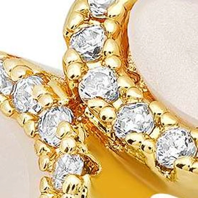 Ladies 18k white gold plated brass, mother of pearl and simulated diamonds heart ring